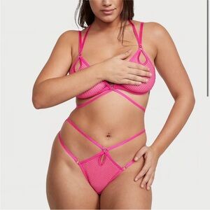 Victoria's secret very sexy fishnet unlined strappy teddy lingerie hot pink